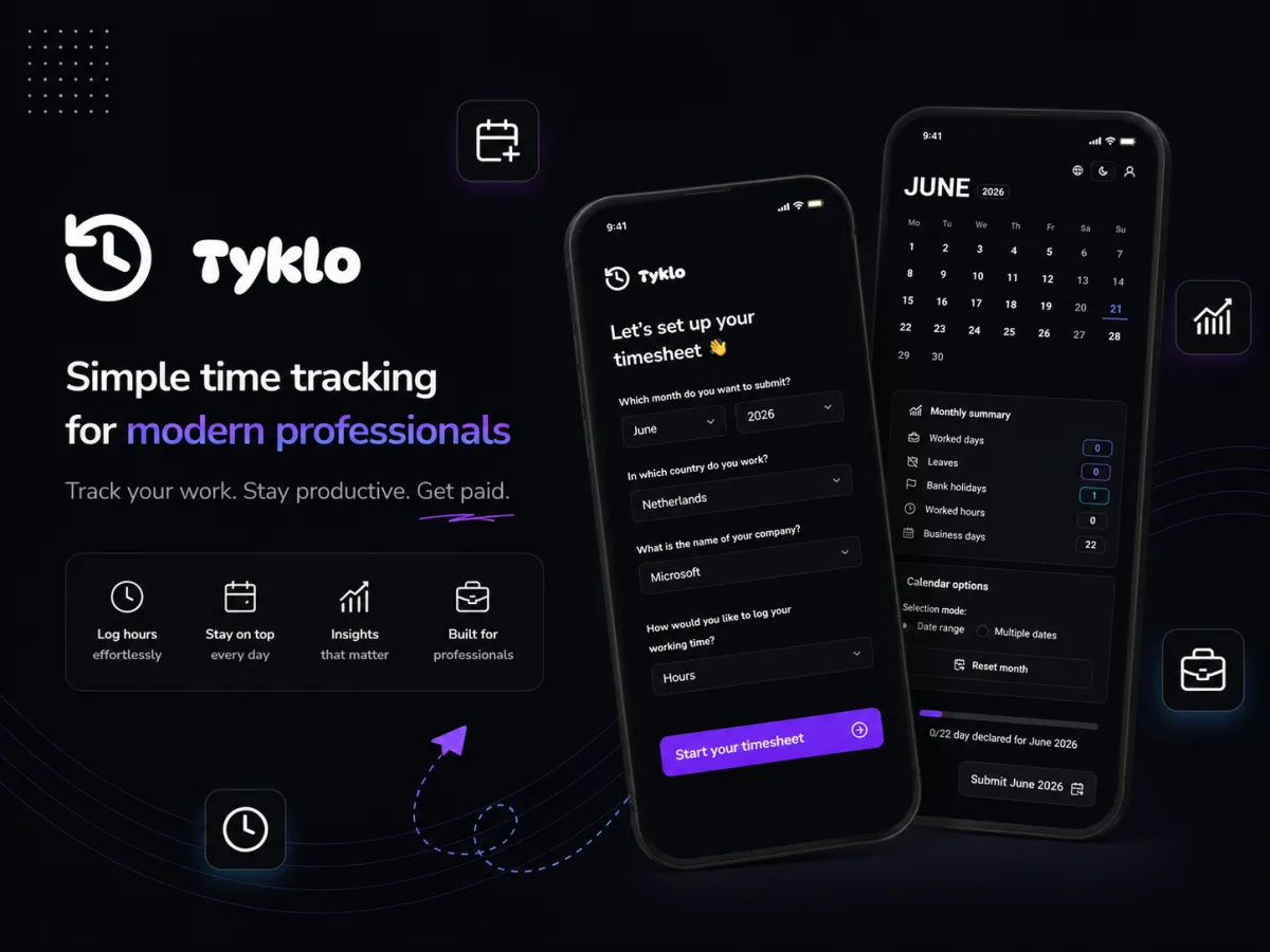Tyklo timesheet app preview