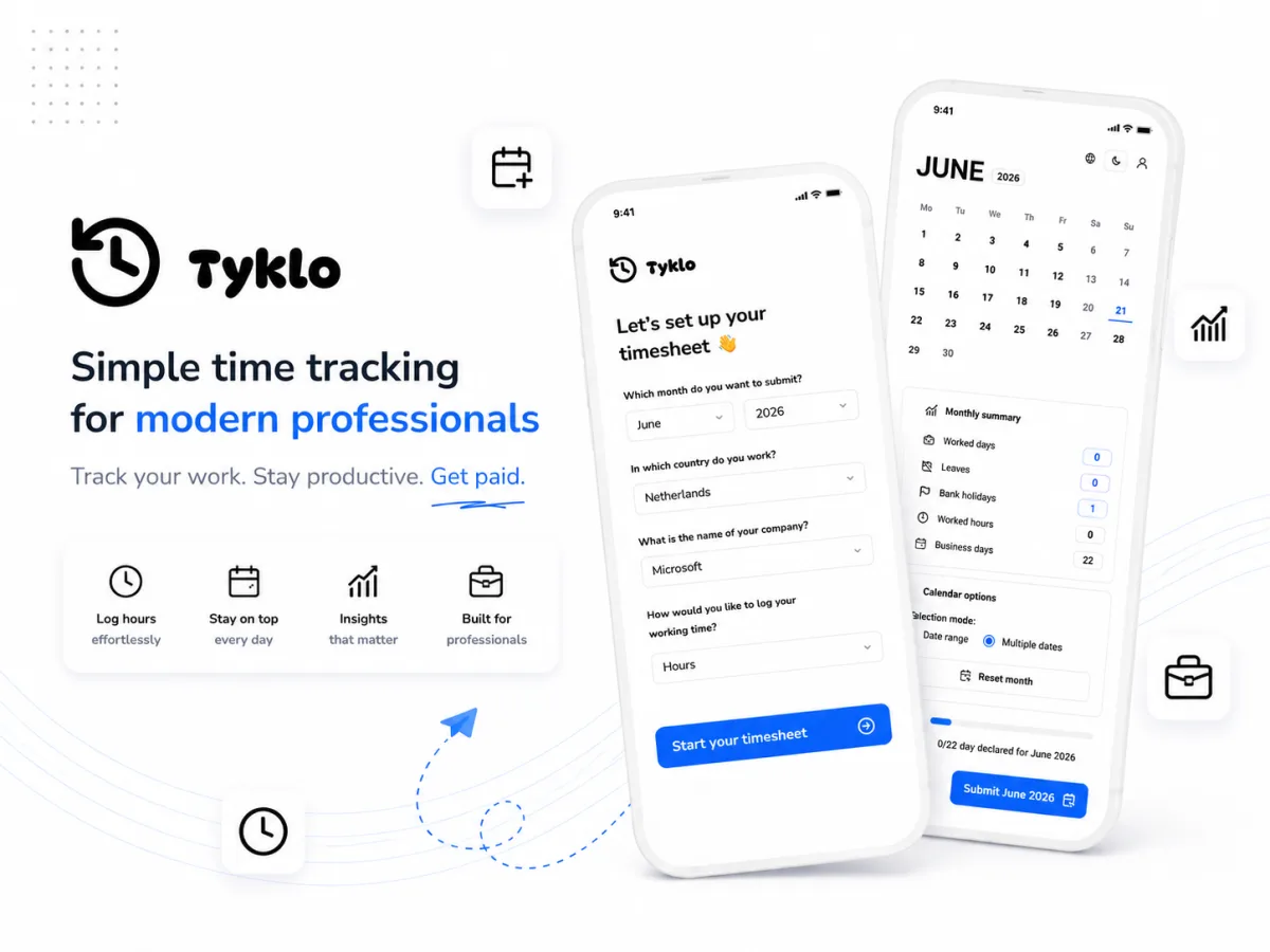 Tyklo timesheet app preview